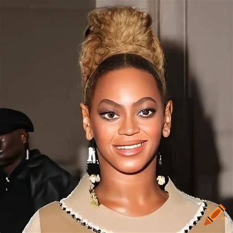Beyoncé in beige school uniform with black pigtails