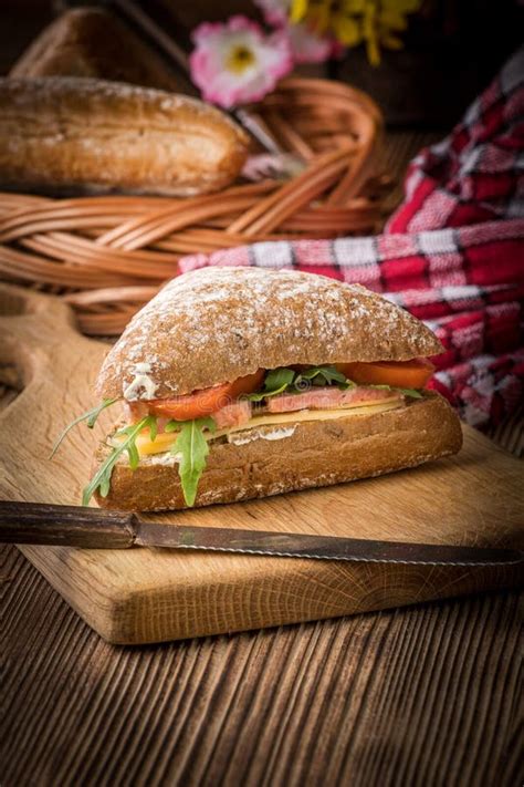 Triangular Sandwich with Cheese, Ham and Tomato Stock Image - Image of meal, arugula: 190484199