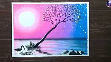 Moonlight Scenery Oil Pastel Drawing Easy And Beautiful For Beginners - Miinullekko