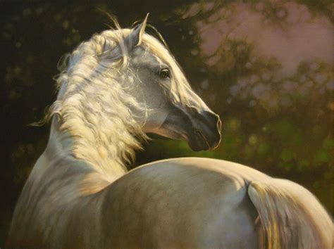 “Andalusian Evening” oil painting of a white horse by artist Jaime Corum. | Equine art, Horse ...