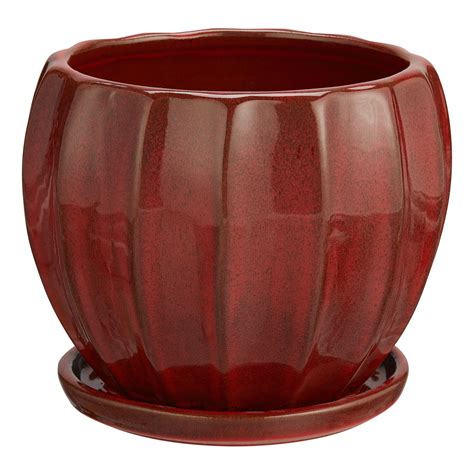 Better Homes & Gardens Lani Red Ceramic Planter w/Attached Saucer, 8 ...