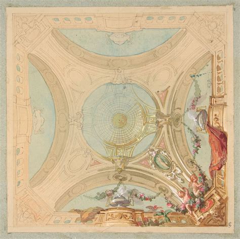 Jules-Edmond-Charles Lachaise | Design for a ceiling with garland bearing putti | The ...