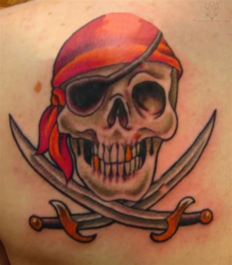 Cool Jolly Roger Skull Flag Tattoo On Chest