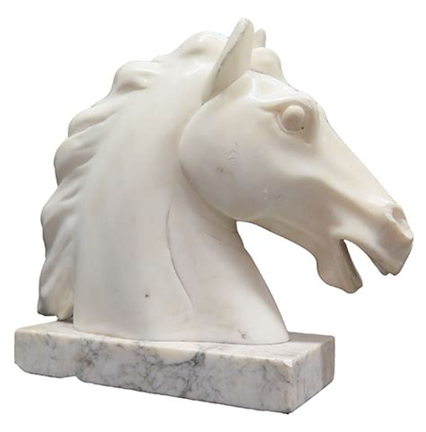 White Marble Horse Head on Marble Base - Lost and Found