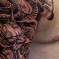 Shoulder Japanese Skull Dragon Tattoo by Yellow Blaze Tattoo
