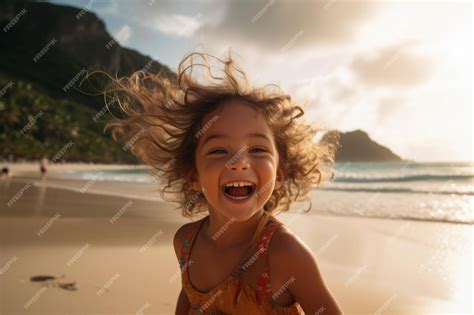 Premium AI Image | Portait of a Happy Little Girl on a Tropical Summer Beach
