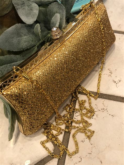 Evening Bag Handbag Gold Clutch With Chain Purse Gold Glitter | Etsy