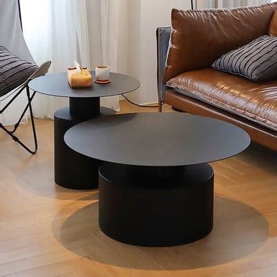 Free Shipping on Black Round Coffee Table Metal Accent Table Set of 2 ...