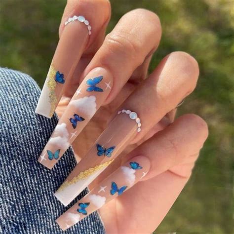 24 Pcs Butterfly Printed Fake Nails With Faux Diamonds Decals Gel Nail Kit | Check Out Today's ...