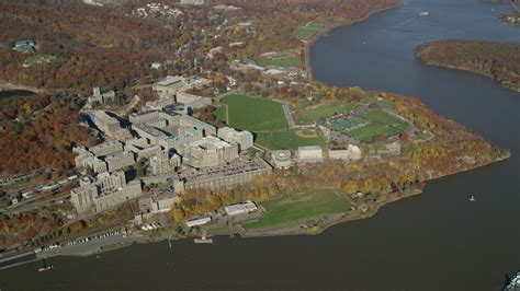 6K stock footage aerial video of a wide orbit by the campus of West Point Military Academy in ...