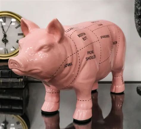 LARGE CERAMIC COUNTRY Farmhouse Pink Pig Pork Butcher Chart Piggy Coin ...