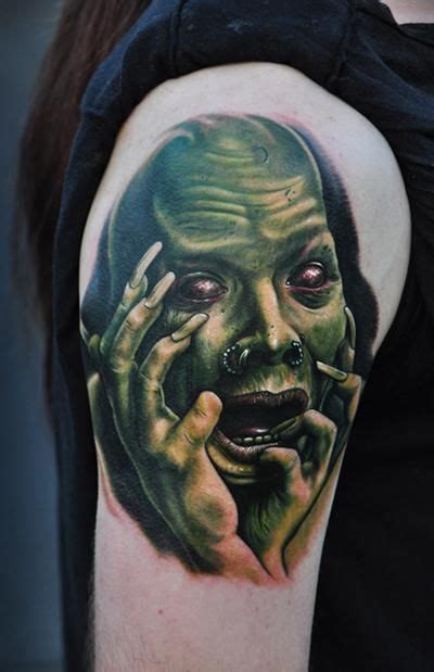 Crazy Face Tattoo by Mike DeVries : Tattoos Zombie Tattoos, Evil Tattoos, King Tattoos, Face ...