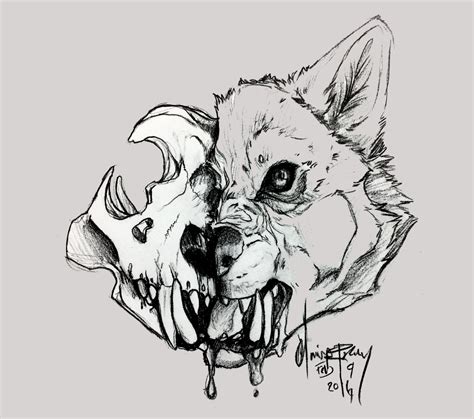 a drawing of a wolf's head with teeth and fangs on the front end