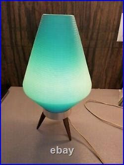 Rare Pair Beehive Table Lamps In Turquoise Tripod Plastic Mid Century ...