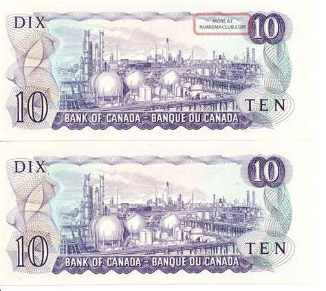 2 X 1971 Canadian Paper Money $10 Dollar Bills Replacement Note Unc In Seq