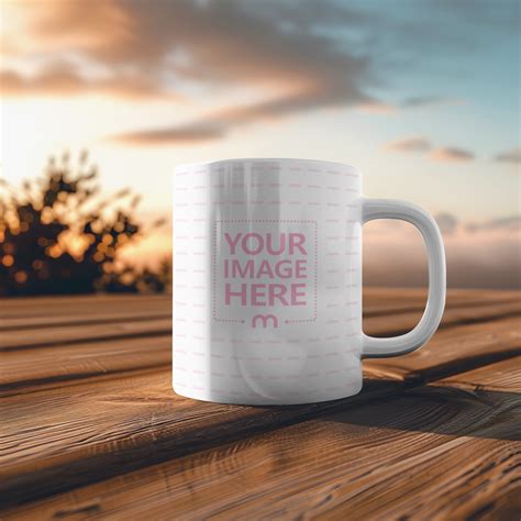 Coffee Mug Mockup Generator with Sunset Background - Mediamodifier