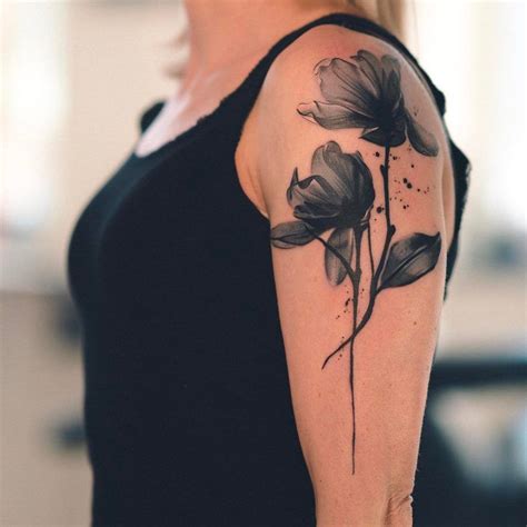 Watercolor flowers tattoo | Watercolor tattoo flower, Black flowers ...