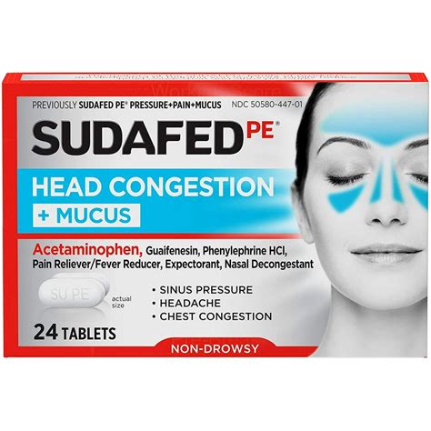 Sudafed PE Head Congestion + Mucus Tablets for Adults, Sinus Pressure, Pain & Congestion, 24 ct ...