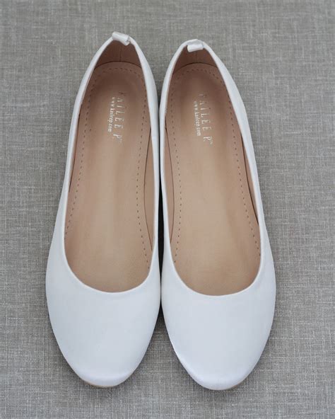 White Satin Wedding Flats, Women Wedding Shoes, Bridal Shoes ...