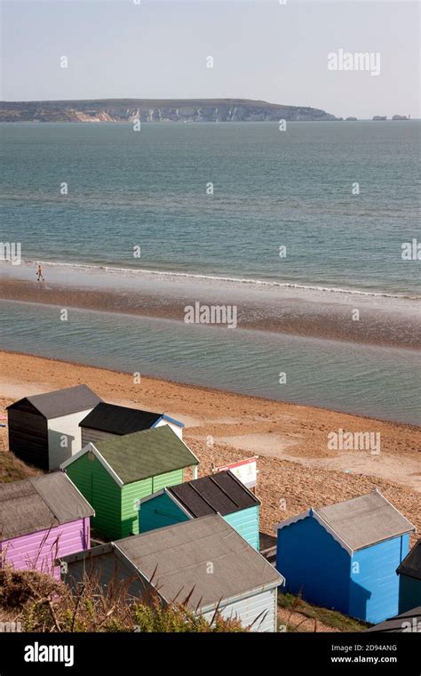 New Milton beach, Hampshire, England, looking across to the Needles on ...