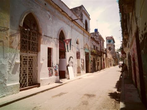 Cuban Flag Flies Down a Street in Old Havana, Cuba Editorial Stock Photo - Image of architecture ...