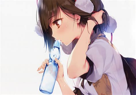 Wallpaper : illustration, anime, brunette, Touhou, black hair, drink ...