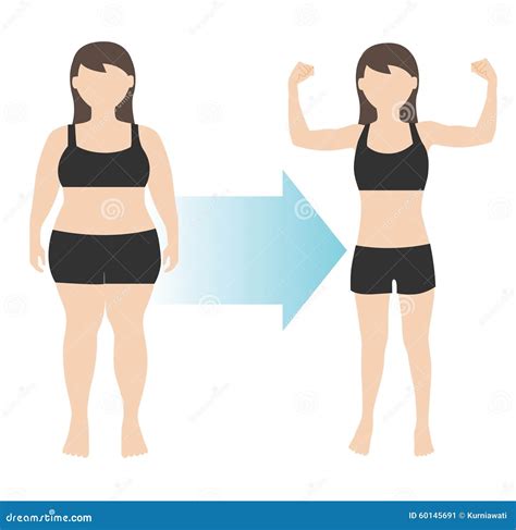 Weight Loss Woman Body Transformation Fat To Fit Stock Vector ...