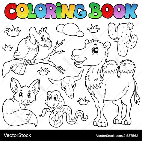 Coloring book desert animals 1 Royalty Free Vector Image