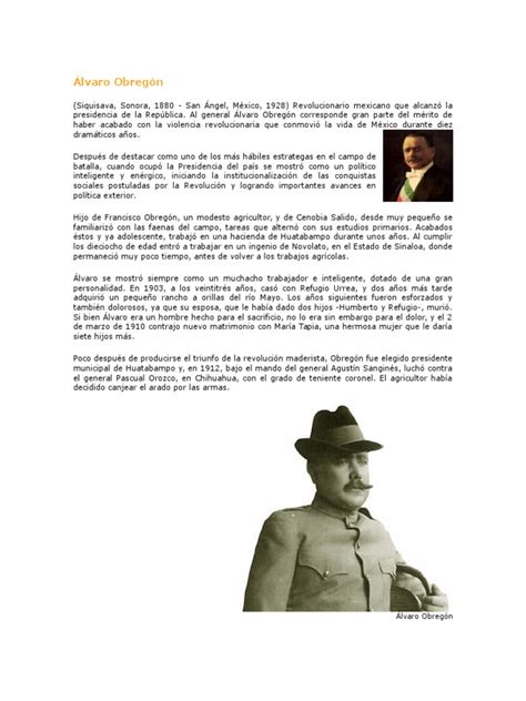 Biografia Del General ALVARO OBREGON | Militar | Agitación