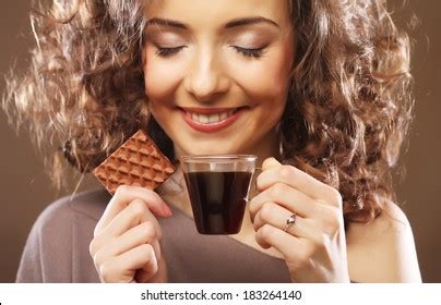 Attractive Woman Espresso Coffee Cookies Stock Photo 190656056 ...