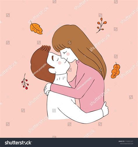 Cartoon Cute Autumn Couple Kissing Vector Stock Vector (Royalty Free) 1152021221 | Shutterstock