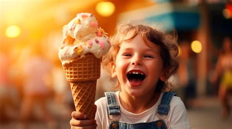 Premium AI Image | Child eating an ice cream cone Generative AI Kid