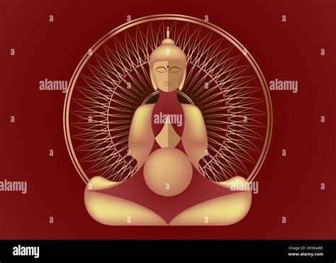 Sitting Buddha over gold Mandala. Esoteric vector illustration. Vintage decorative culture ...