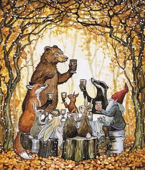 “Mr. Bear’s Autumn Feast,” by Astrid Sheckels. | Fairytale art, Whimsical art, Illustration art