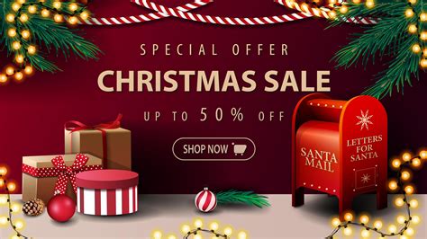 Special offer, Christmas sale, up to 50 off, discaunt banner with garlands and Santa letterbox ...