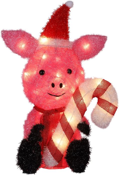 Prsildan Christmas Lighted Decoration 21" Pink Pig, 35 Lights 3D Pig ...