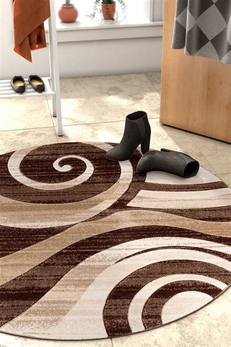 Desert Swirl Brown & Beige Modern Geometric Comfy Casual Spiral Hand Carved Area Rug Easy to ...