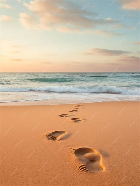 Premium AI Image | footprints in the sand on a beach at sunset.