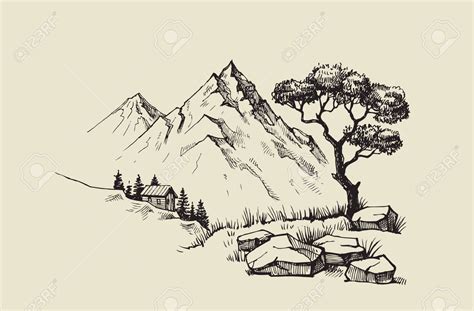 Hand drawn vector illustration of mountain landscape Stock Vector ...