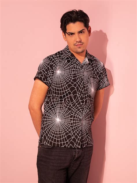 Button Up Short Sleeve Shirt in Halloween Spider Web Print (unisex) | Retro Style Clothing ...