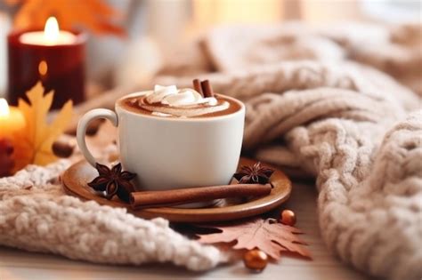 Premium AI Image | Autumn cozy background with coffee Illustration AI ...