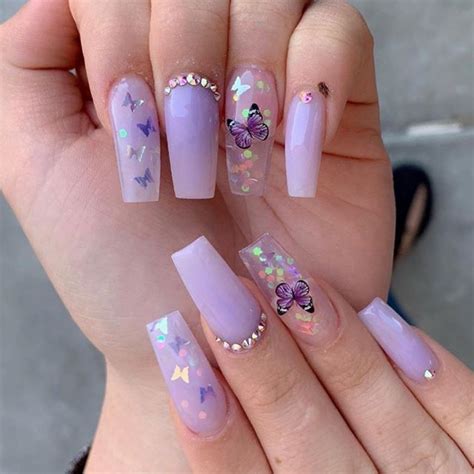 60 Acrylic Coffin Butterfly Nails Purple | Neduvaali