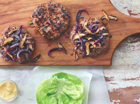 Grilled Bison Burgers With Caramelized Onions And Crispy Shiitakes - Food Republic