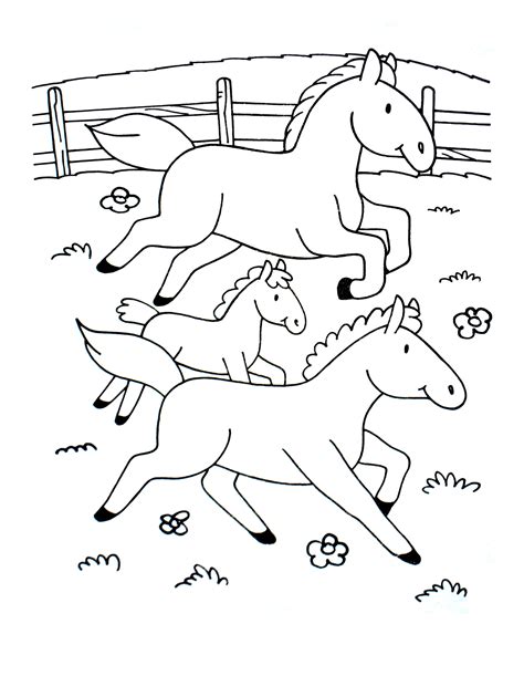 Horses - Animal Coloring pages for kids to print & color