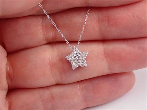 14K White Gold Diamond STAR Pendant Necklace 18" Chain Minimalist Jewelry | eBay