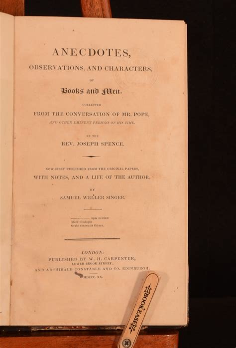 Anecdotes, Observations, and Characters. Of Books and Men. Collected From the Conversation of Mr ...