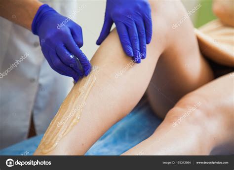 Young Woman Making Sugaring Hair Removal Procedure Beauty Salon Beautician — Stock Photo ...