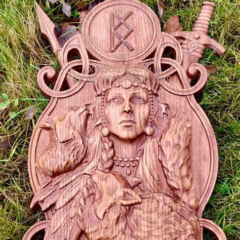 Freya Goddess Wooden Carving