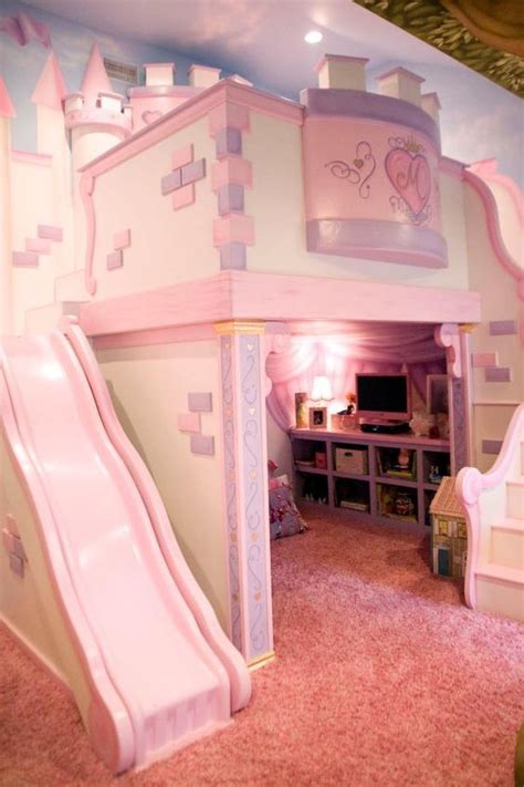 Check out this princess-themed girl's room featuring a custom castle ...