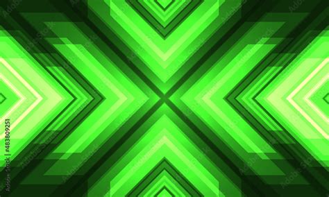 Modern green futuristic gaming abstract vector background with arrows and angles. Bright glowing ...